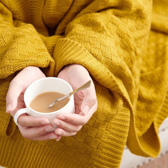 Waffle Knit Cable Knit Weave Square Pattern Decorative Bed Warm Accent Blanket - Picture 6 of 7